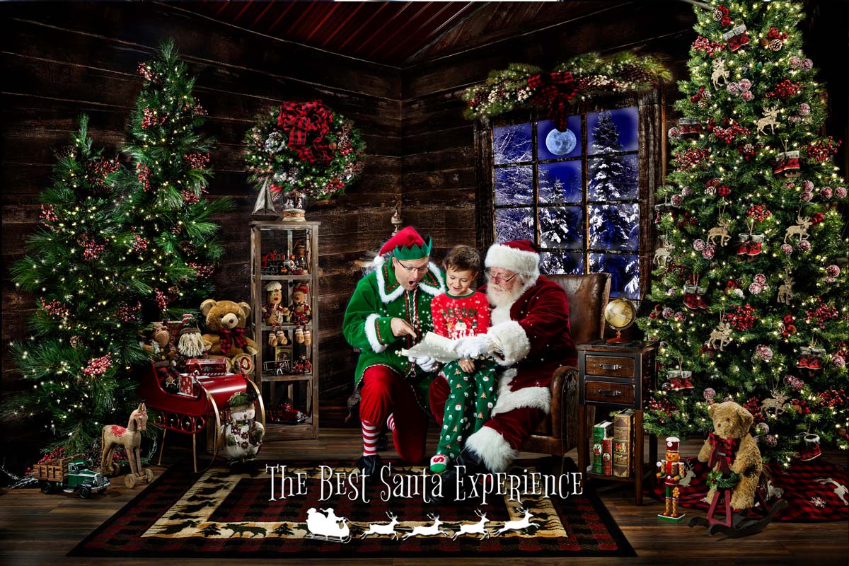 A cute little boy discovers his name on Santa's Nice List in Santa's Cabin!