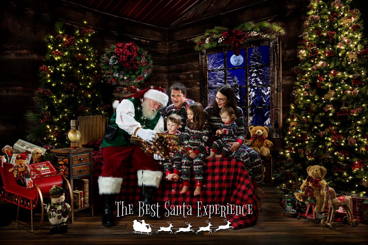 The whole family hears Santa read The Night Before Christmas from his Magic Book at The Best Santa Experience.
