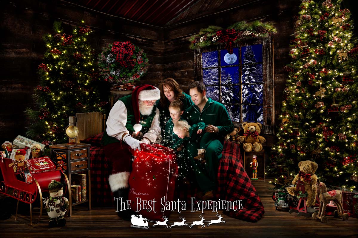 A family of four gets a sneak peek into Santa's Magic Toy Bag at The Best Santa Experience!