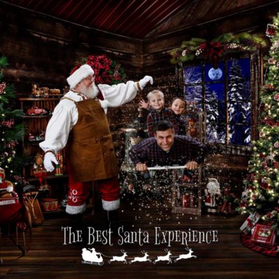 Two brothers, and their dad, take a fun ride on Santa's Magic Flying Sled at The Best Santa Experience.