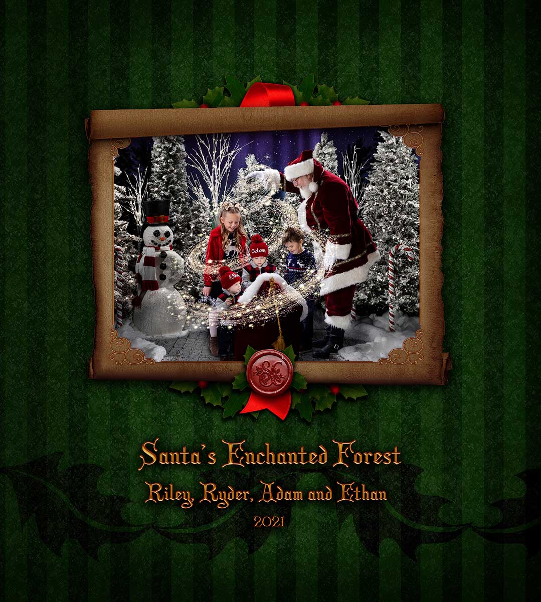A "Christmas Holly" cover from a 12x12 Heirloom Santa Storybook created at The Best Santa Experience.